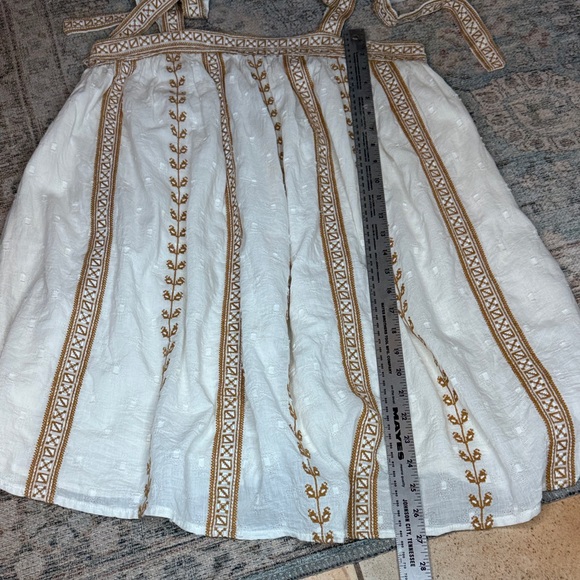 Cleobella Lacey Mini Dress w Tie Straps Side pockets Ivory & Brown Embroidered-S - Picture 13 of 15